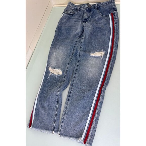 One Teaspoon Ankle Jeans Womens 29X28 High Waist Baggy Distressed Striped - Picture 2 of 13